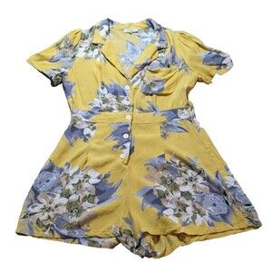 FRNCH Paris Women's Maelee Yellow Floral Shorts One Piece Romper Size Large